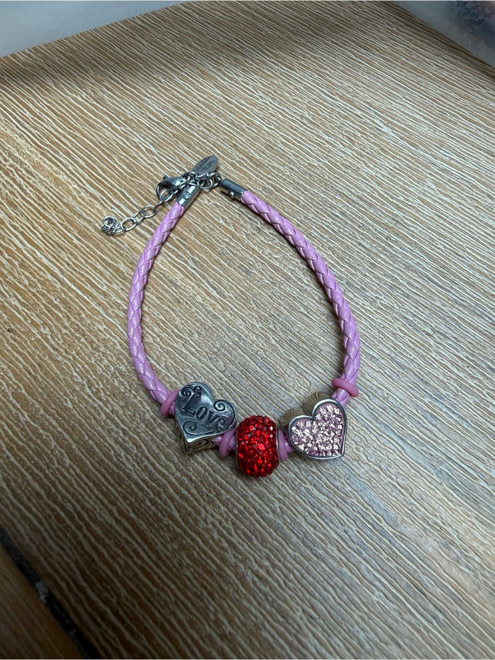 Hallmark Pink Braided Bracelet with Red and Pink Heart Charms